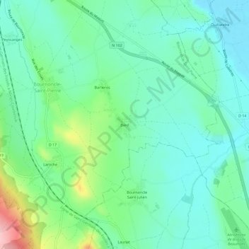 Topografische Karte Bard, Höhe, Relief
