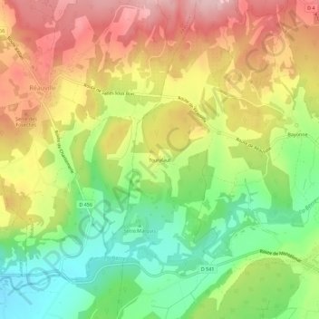 Topografische Karte Toutyfaut, Höhe, Relief