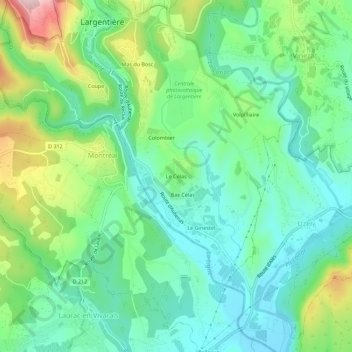 Topografische Karte Le Célas, Höhe, Relief
