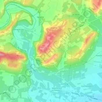 Topografische Karte Custoza, Höhe, Relief