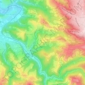 Topografische Karte Thias, Höhe, Relief
