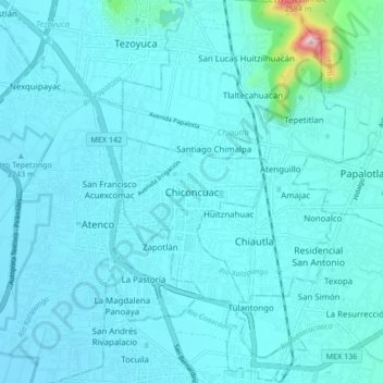 Topografische Karte Chiconcuac, Höhe, Relief