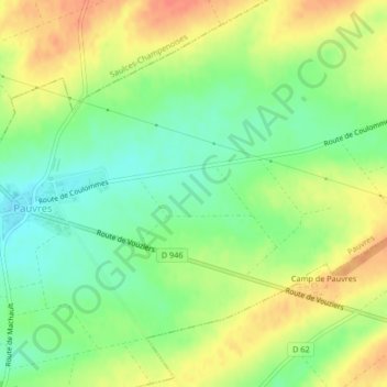 Topografische Karte Routy, Höhe, Relief