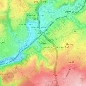 Topografische Karte Ensival, Höhe, Relief