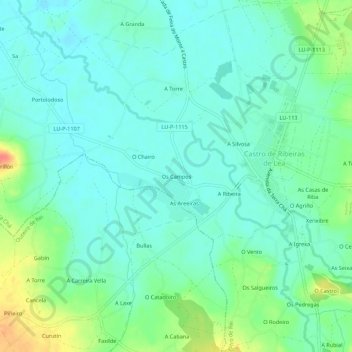 Topografische Karte Os Campos, Höhe, Relief