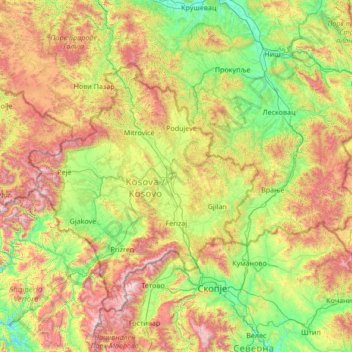 Topografische Karte Kosovo, Höhe, Relief
