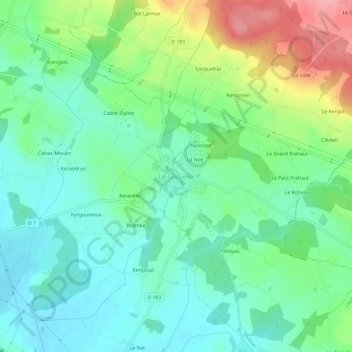 Topografische Karte Le Gorvello, Höhe, Relief