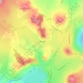 Topografische Karte Les Amargiers, Höhe, Relief