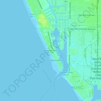 Topografische Karte Hollywood Beach, Höhe, Relief
