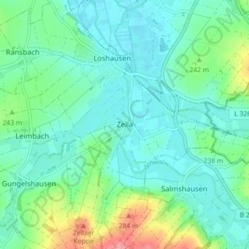 Topografische Karte Zella, Höhe, Relief