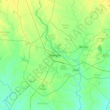 Topografische Karte Bilaspur, Höhe, Relief