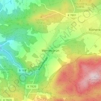 Topografische Karte Wernesgrün, Höhe, Relief