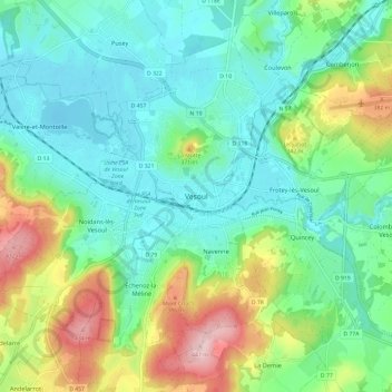 Topografische Karte Vesoul, Höhe, Relief