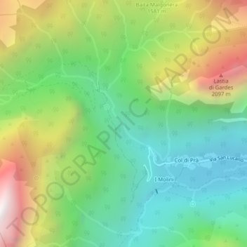 Topografische Karte Cascata dell'Inferno, Höhe, Relief