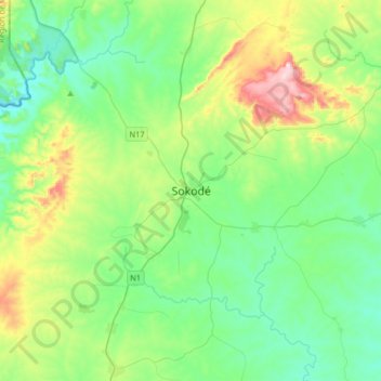 Topografische Karte Sokodé, Höhe, Relief