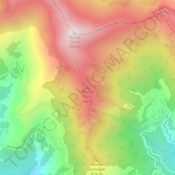 Topografische Karte Monte Caro, Höhe, Relief