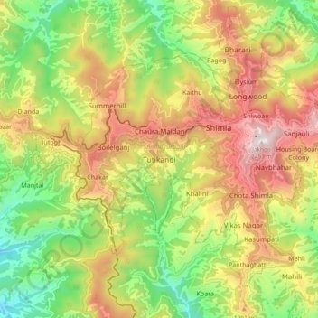 Topografische Karte Tutikandi, Höhe, Relief
