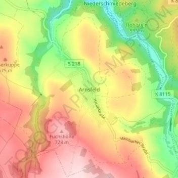 Topografische Karte Arnsfeld, Höhe, Relief