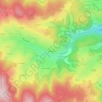 Topografische Karte Chassery, Höhe, Relief