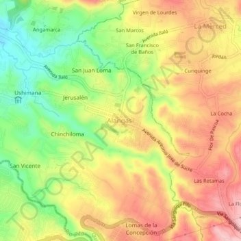 Topografische Karte Alangasí, Höhe, Relief