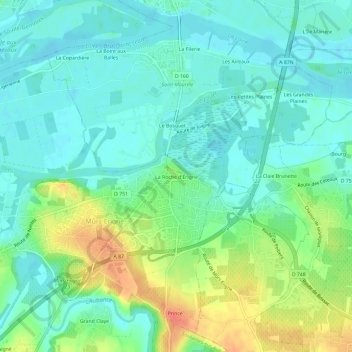 Topografische Karte La Roche d'Érigné, Höhe, Relief