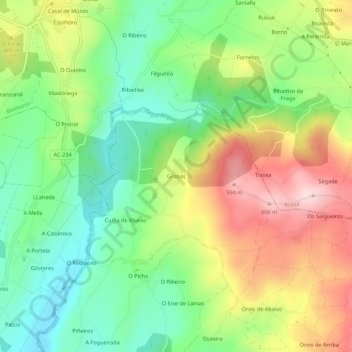 Topografische Karte Grobas, Höhe, Relief