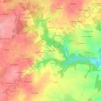 Topografische Karte Le Hangouët, Höhe, Relief