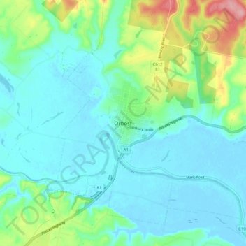 Topografische Karte Orbost, Höhe, Relief