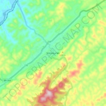 Topografische Karte Vassouras, Höhe, Relief