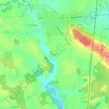 Topografische Karte Vaussais, Höhe, Relief