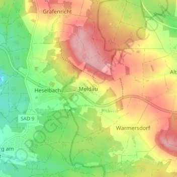 Topografische Karte Meldau, Höhe, Relief