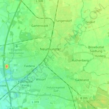 Topografische Karte Neumünster, Höhe, Relief