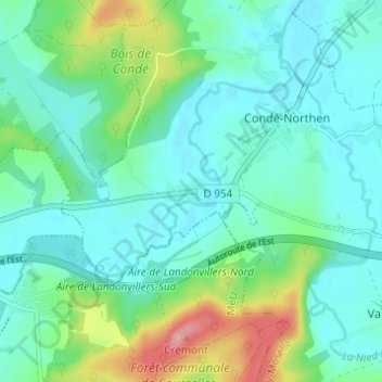 Topografische Karte Pontigny, Höhe, Relief