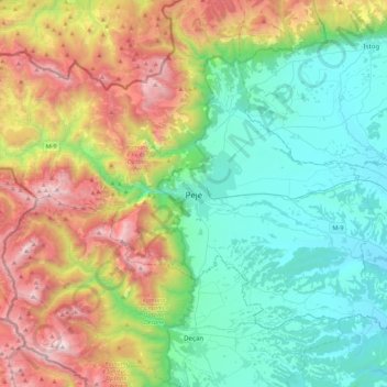 Topografische Karte Peja, Höhe, Relief