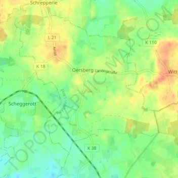 Topografische Karte Töstrup, Höhe, Relief