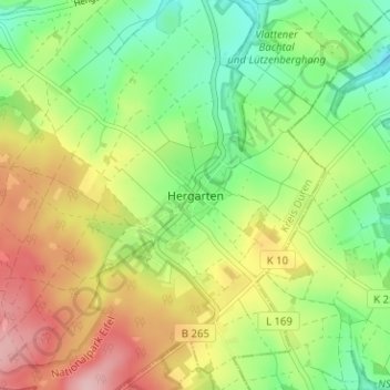 Topografische Karte Hergarten, Höhe, Relief
