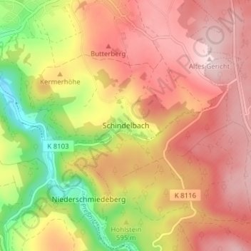 Topografische Karte Schindelbach, Höhe, Relief