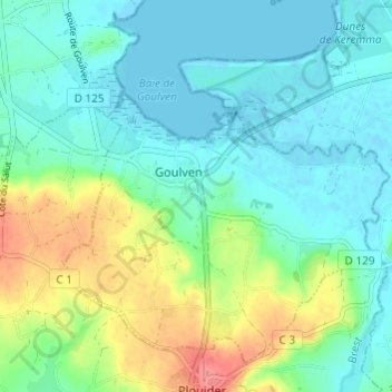 Topografische Karte Gouerven, Höhe, Relief