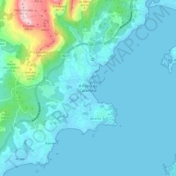 Topografische Karte A Pobra do Caramiñal, Höhe, Relief