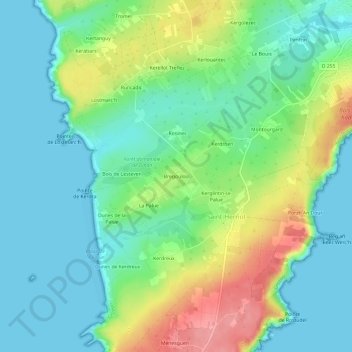 Topografische Karte Bregoulou, Höhe, Relief