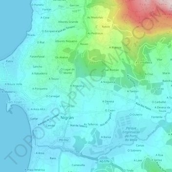 Topografische Karte Grolos, Höhe, Relief