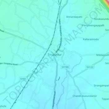 Topografische Karte Tirupathur, Höhe, Relief