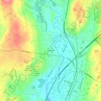 Topografische Karte Yalesville, Höhe, Relief