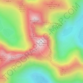 Topografische Karte Carrauntoohil, Höhe, Relief