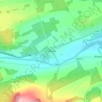 Topografische Karte Crathes, Höhe, Relief
