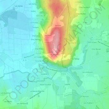 Topografische Karte La Morille, Höhe, Relief
