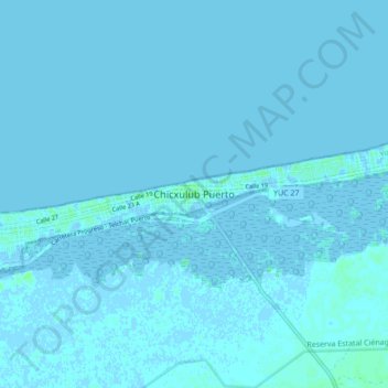 Topografische Karte Chicxulub Puerto, Höhe, Relief