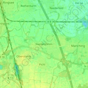 Topografische Karte Niederstimm, Höhe, Relief