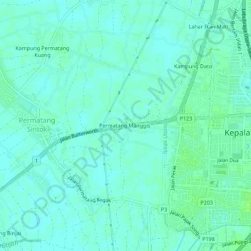 Topografische Karte Permatang Manggis, Höhe, Relief