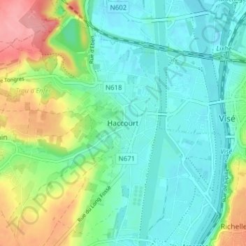Topografische Karte Haccourt, Höhe, Relief